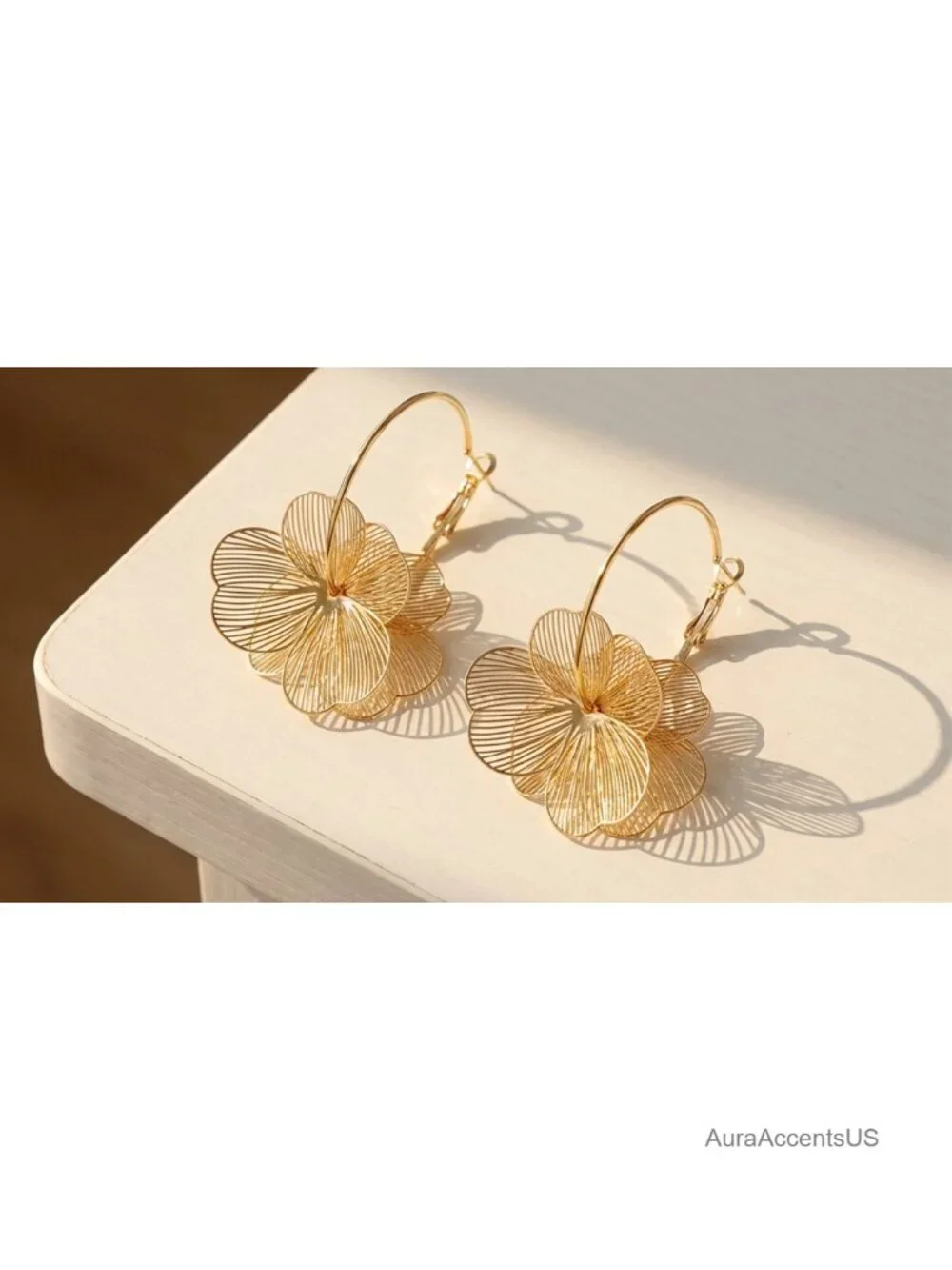 Boho Flower Dangle Earrings Women Floral Drop Gold Plated Lightweight Summer